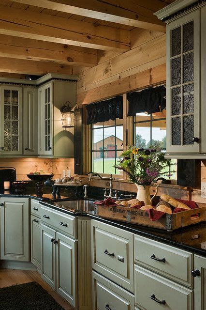rustic traditional kitchen pistachio green cabinets black granite home accents  lighting