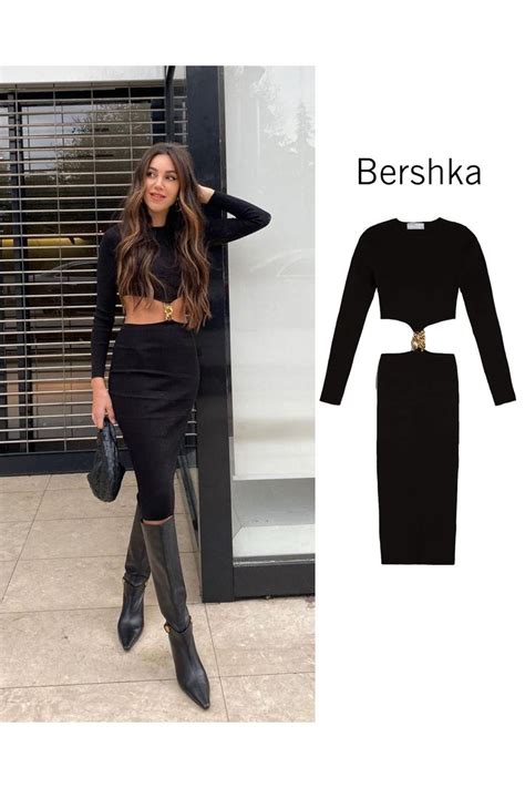 bershka model zincir detay elbise siyah