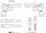 Beretta 92fs Pistola Orthographic 9mm Weapons Lineart sketch template