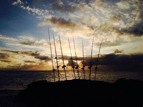 ulua poles   sun   fishing hook knots sunrise