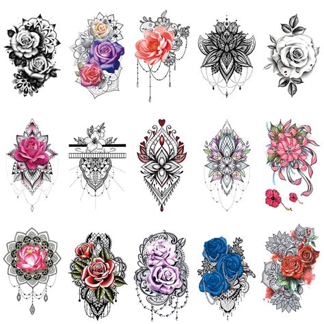 buy glaryyears henna flower temporary tattoo for women 15 pack large