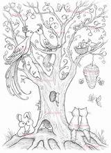 Coloring Nature Animals Tree Pages Forest Digital Stamp Sold Etsy sketch template