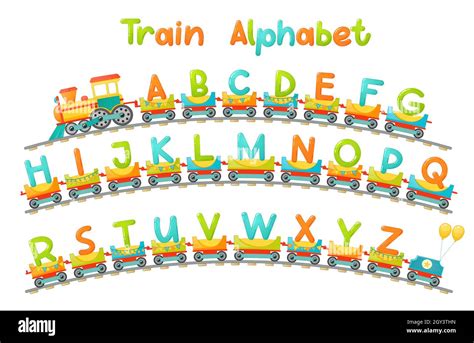 train alphabet  kid  cartoon style capital letters  vector