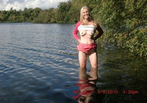 fancy a swim a blonde fair long hair tits big boobs flash flashing exposed exposing milf wife