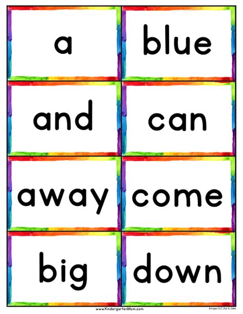 kindergarten sight words flash cards printable  pictures dogklo
