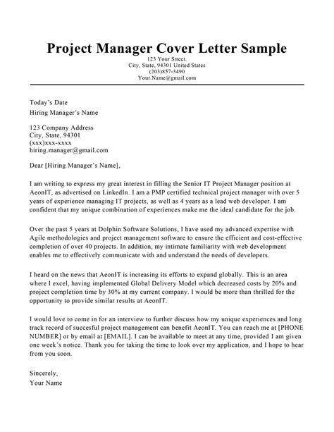 senior project manager cover letter sample skills  customer service