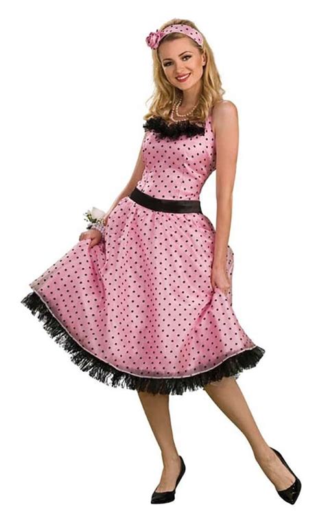 50s Polka Dot Prom Dress Adult Womens Rock N Roll Fancy Dress Halloween