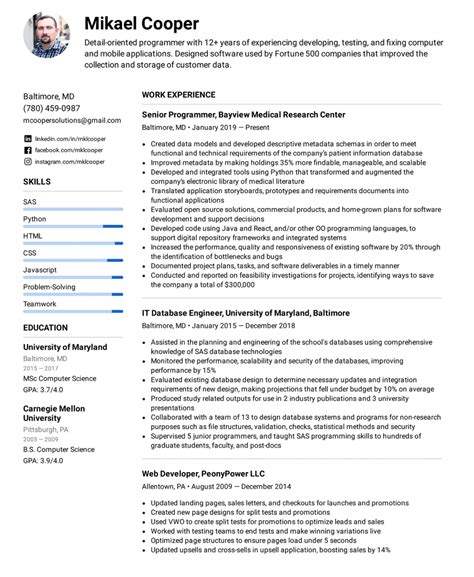 programmer resume examples  tips    hired