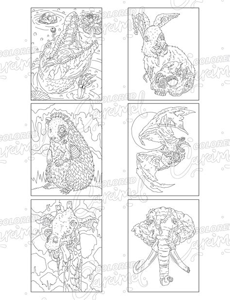 cool zombie animals printable   coloring book  etsy