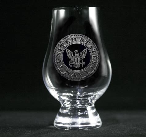 Engraved Navy Glencairn Glass Whisky Glass Circle Monogram