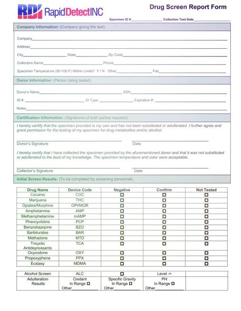 pin  drug test report template
