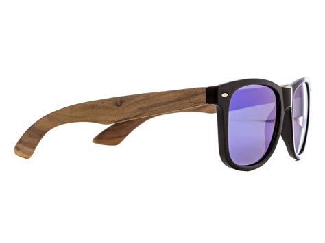 walnut wood sunglasses with blue mirrored polarized lenses go wood