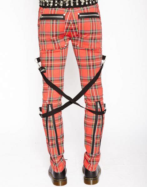 chaos super skinny bondage pants w straps by tripp nyc in red plaid