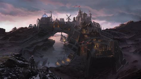 elder scrolls  skyrim city fantasy art video games