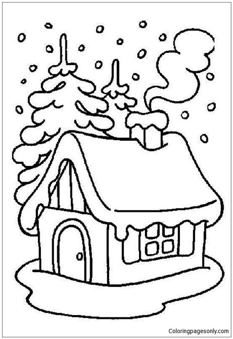 christmas winter house coloring page  printable coloring pages