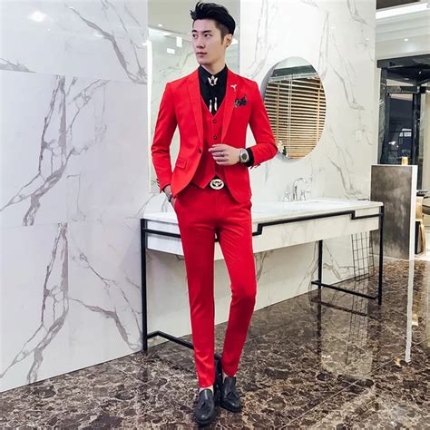 Red Prom Suit 2018 New Evening Man Dress Wedding Suit Male Black Orange