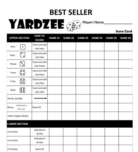yardzee rules printable