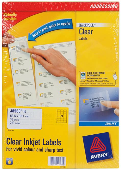 avery  label sheets pack   clear inkjet labels quick peel