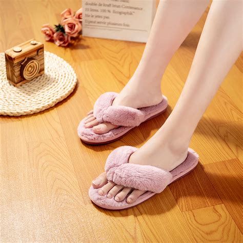 womens home slippers plush flip flops cozy memory foam spa plush bedroom slippers indoor