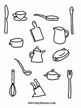 Colorir Cozinha Objetos Utensils Objectos Utensilios Cocinar Alimentos Utiles Serie Colorido sketch template