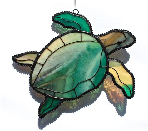 stained glass sea turtle suncatcher  stainedglasswhimsy  etsy