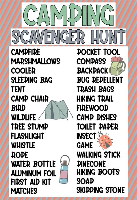 printable camping scavenger hunt play party plan