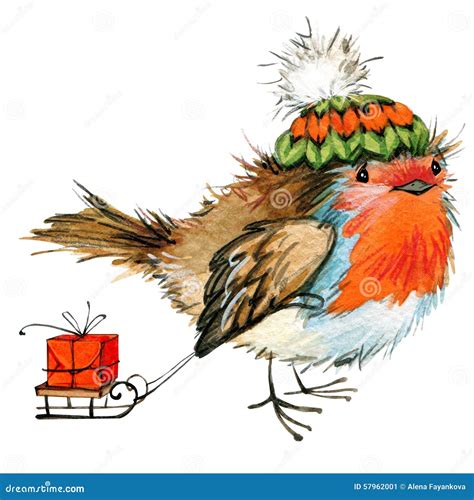 christmas bird  christmas background watercolor illustration stock