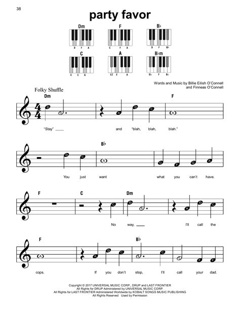 party favor sheet  billie eilish super easy piano