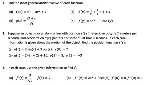solved 1 find the most general antiderivative of each