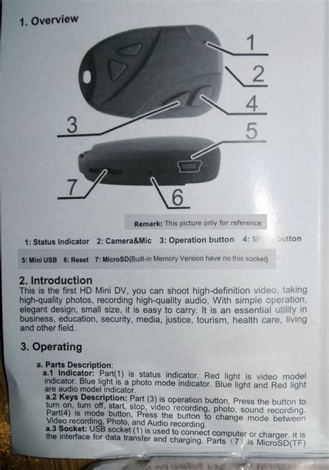 car keys micro camera  instruction manual