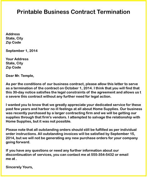 sample employment termination letter  sale  company termination
