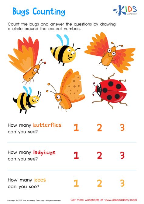 bugs counting worksheet  printable  kids