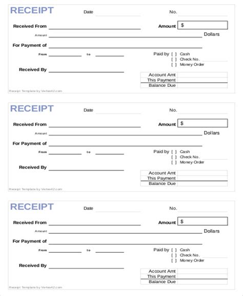 sample cash payment receipts   ms word