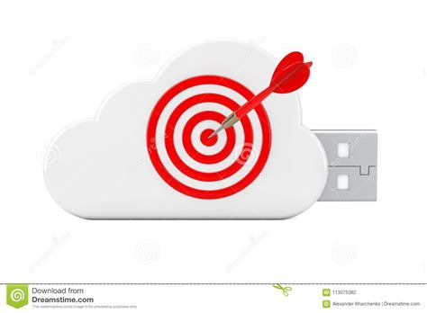 white usb flash drive  cloud shape  darts target  rendering stock illustration