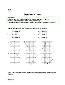 slope intercept form practice worksheet  sarah price tpt