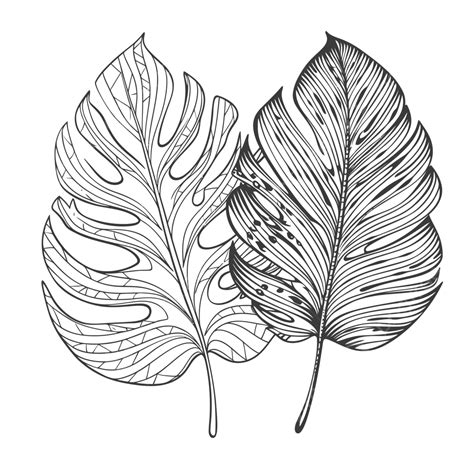 illustration   large palm leaves drawn outline sketch drawing