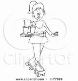 Waitress Skating Outlined Carhop Roller sketch template