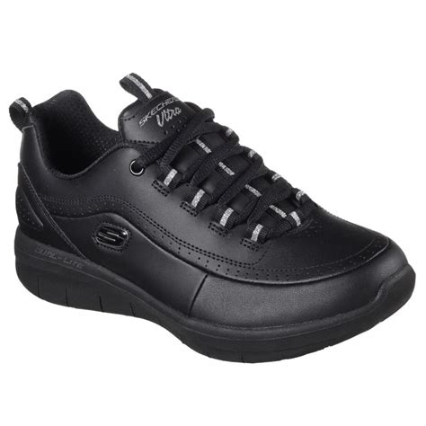 skechers womens synergy  black leather lace  trainers