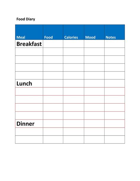 printable food diary printable templates