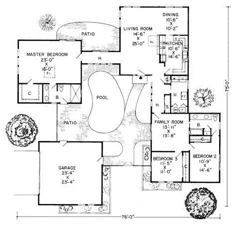 shaped house plans  central courtyard google search pool house plans unique floor