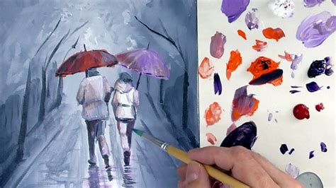 acrylic painting  beginners step  step tutorial rainy day