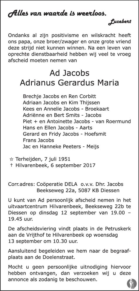 adrianus gerardus maria ad jacobs    overlijdensbericht en condoleances mensenlinqnl
