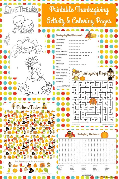 printable thanksgiving activity  coloring pages  kids
