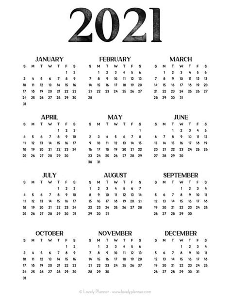 Free Printable 2021 Calendar Template Vintage Lovely Planner