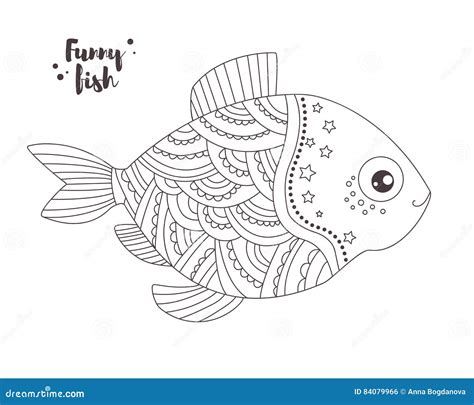 funny fish coloring book stock vector illustration  ornated