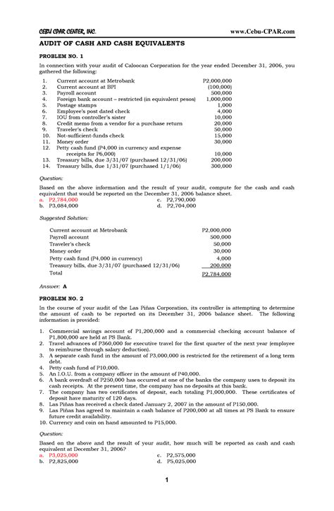 cash  cash equivalents quizzer auditing studocu