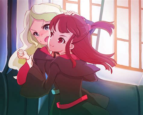 Safebooru 2girls Akko Kagari Blonde Hair Blue Eyes Brown Hair Diana