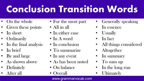 conclusion transition words  phrases