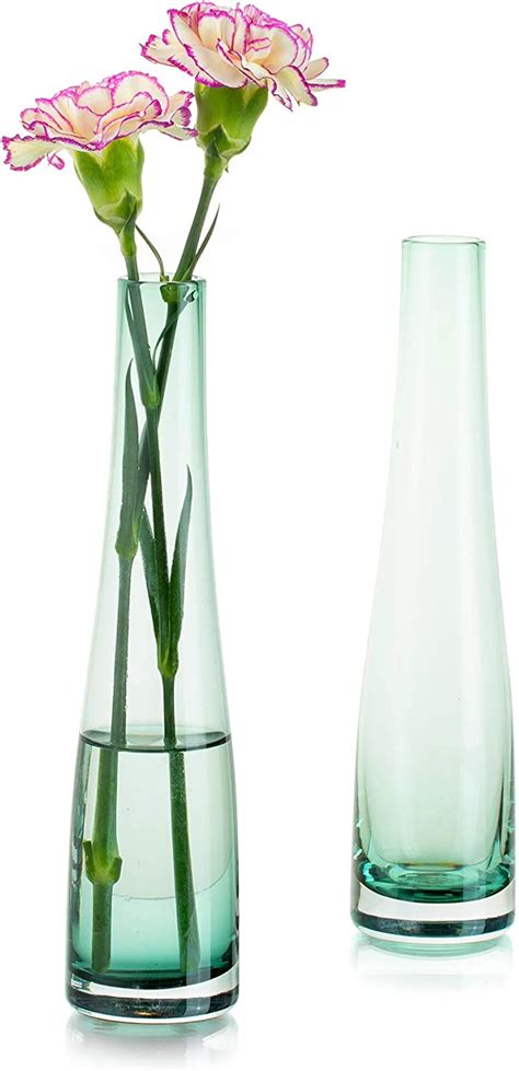 Single Bud Vase Glass Flower Vases 2pcs Dark Green Colored