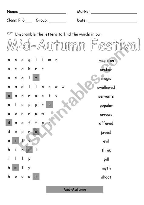 english worksheets anagram mid autumn